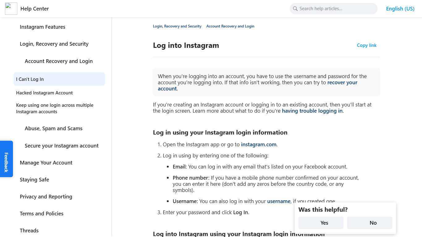 Log into Instagram Instagram Help Center